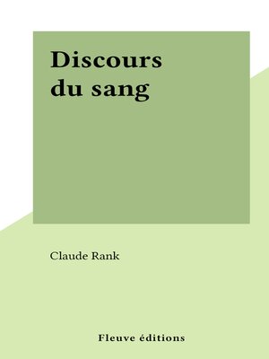 cover image of Discours du sang